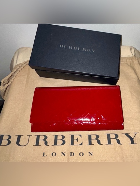 Burberry Handbags - Burberry Red Patent Leather Continental Wallet with KISS Lock and Box